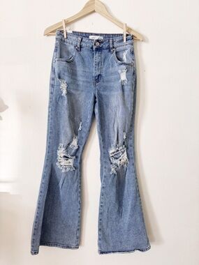 Almost Famous Light Blue Distressed Flare Jeans size 3